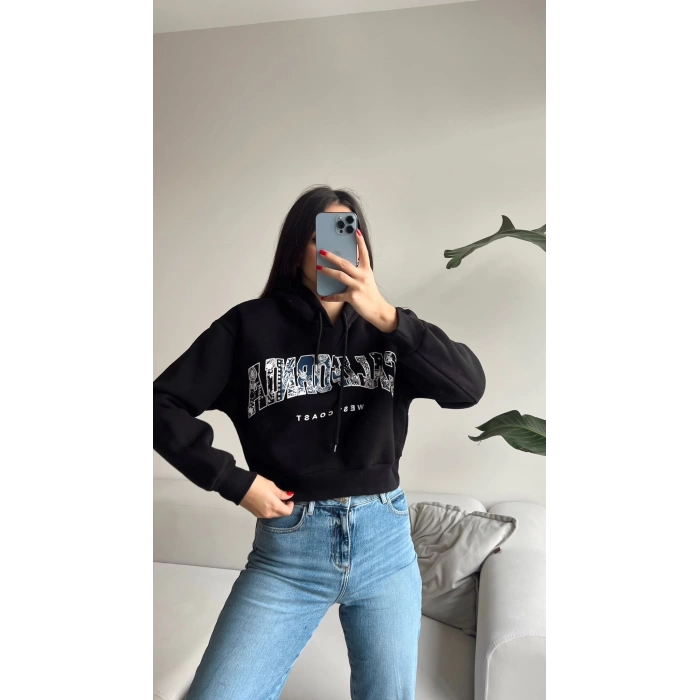 West Coast Crop Sweatshirt-SİYAH