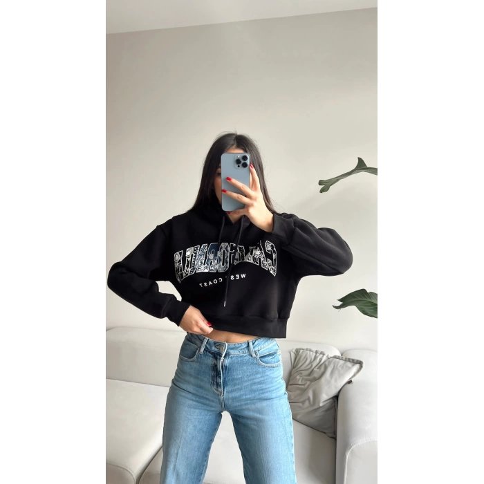 West Coast Crop Sweatshirt-SİYAH