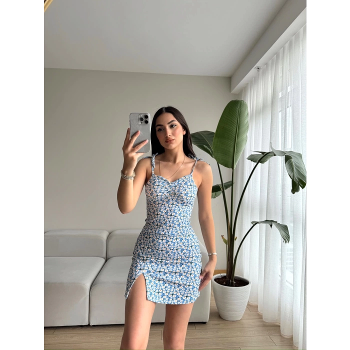 Yaka Büzgülü Dijital Elbise - PAPATYA