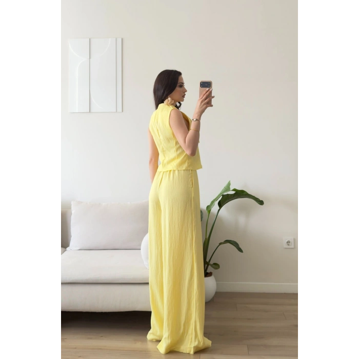 Yaka Detay Keten İkili Takım - SARI