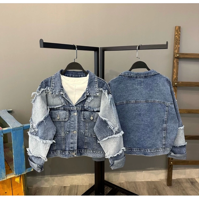 Yamalı Oversize Kot Ceket