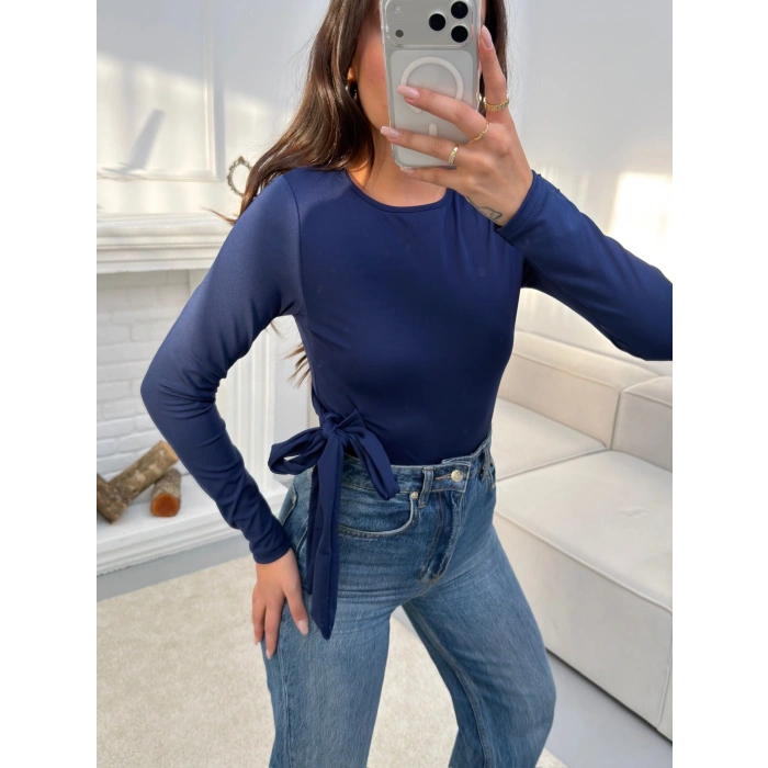 Yan Kuşak Detay Bluz - LACİVERT
