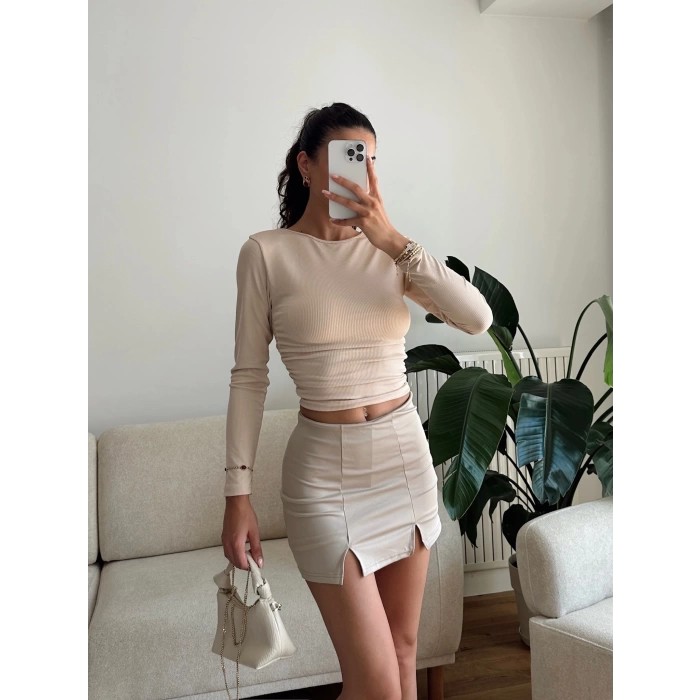 Yan Lastik Crop - BEJ