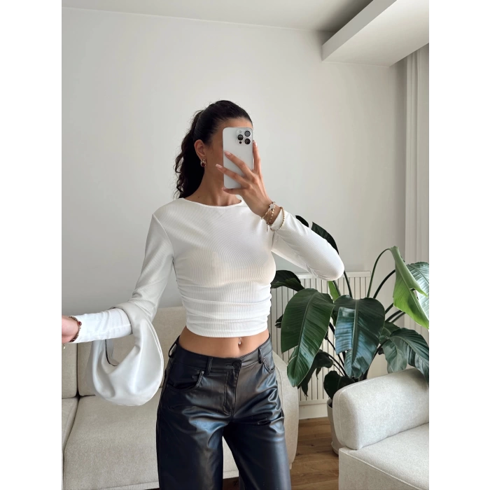 Yan Lastik Crop - BEYAZ