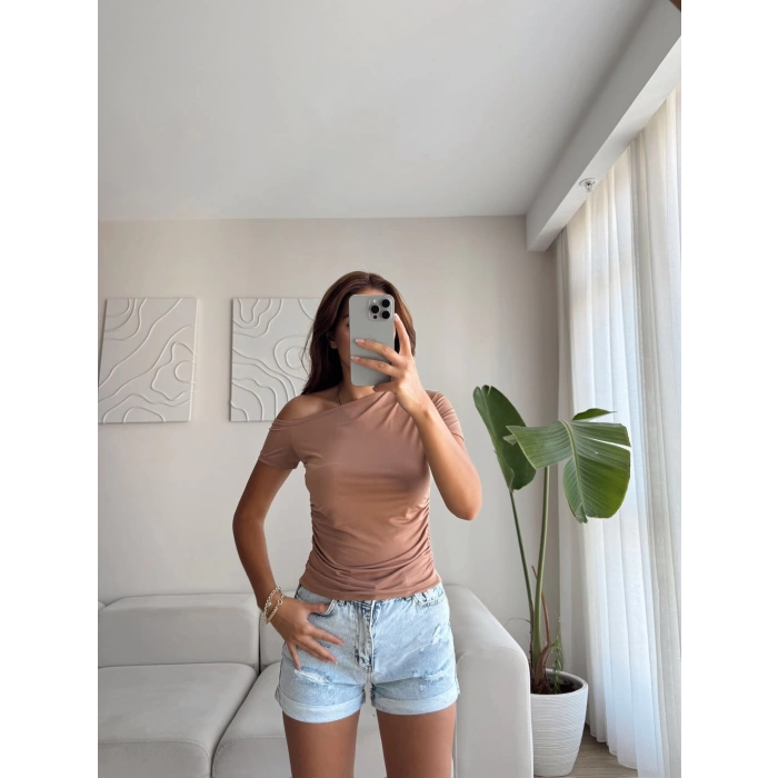 Yan Lastik Kayık Yaka Crop - VİZON
