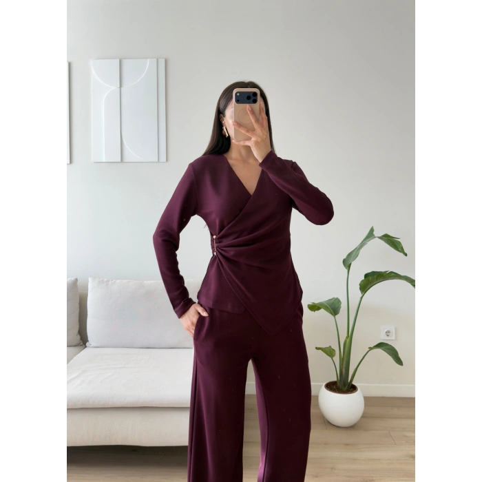 Yan Tokalı Kruvaze Takım - BORDO