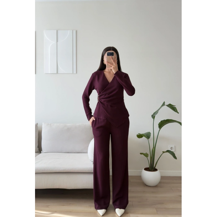 Yan Tokalı Kruvaze Takım - BORDO