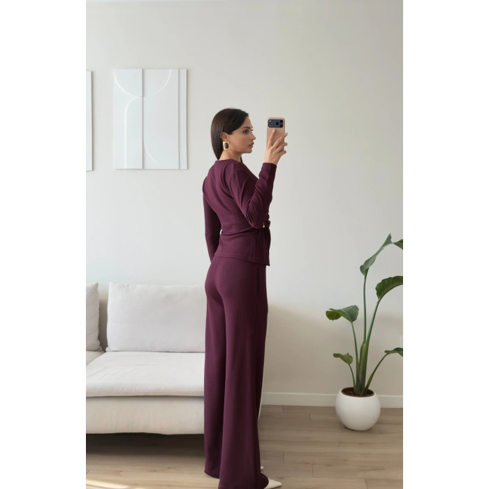 Yan Tokalı Kruvaze Takım - BORDO