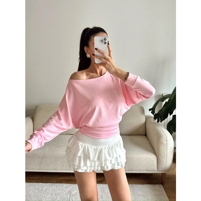 Yarasa Kayık Yaka Bluz - PEMBE
