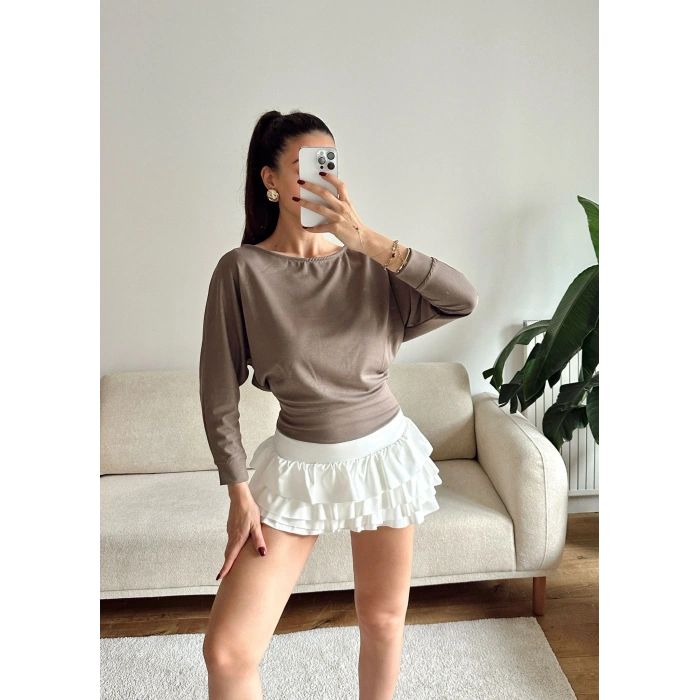 Yarasa Kayık Yaka Bluz - VİZON