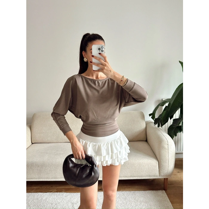 Yarasa Kayık Yaka Bluz - VİZON