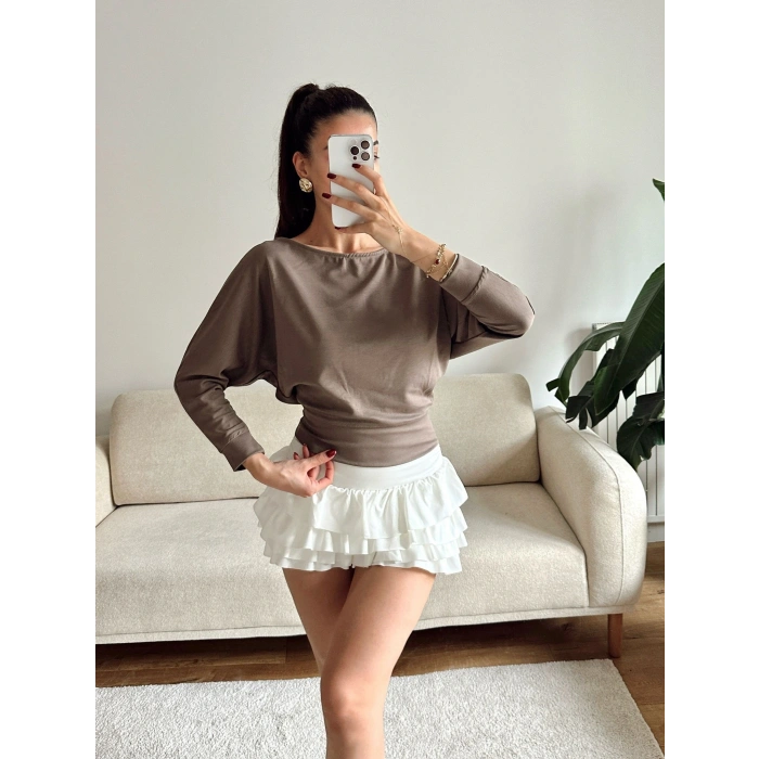 Yarasa Kayık Yaka Bluz - VİZON