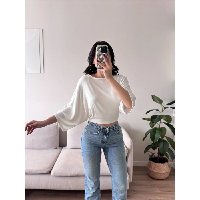 Yarasa Kol Modal Crop- BEYAZ