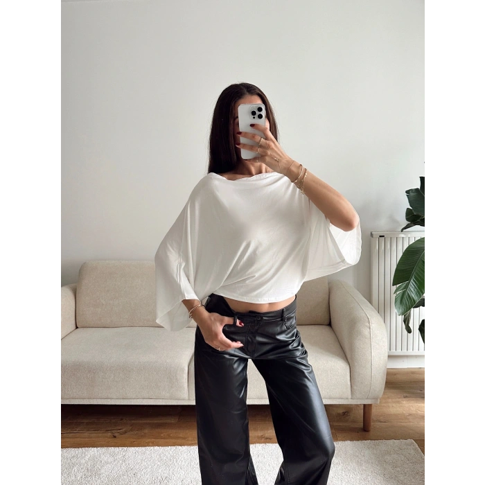 Yarasa Oversize Bluz - BEYAZ