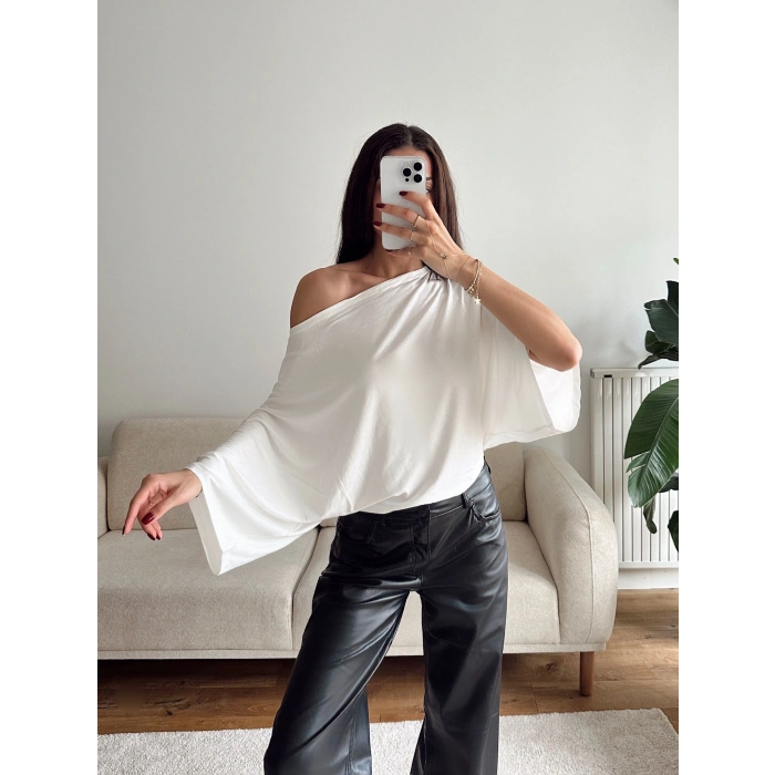 Yarasa Oversize Bluz - BEYAZ
