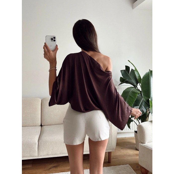 Yarasa Oversize Bluz - KAHVE