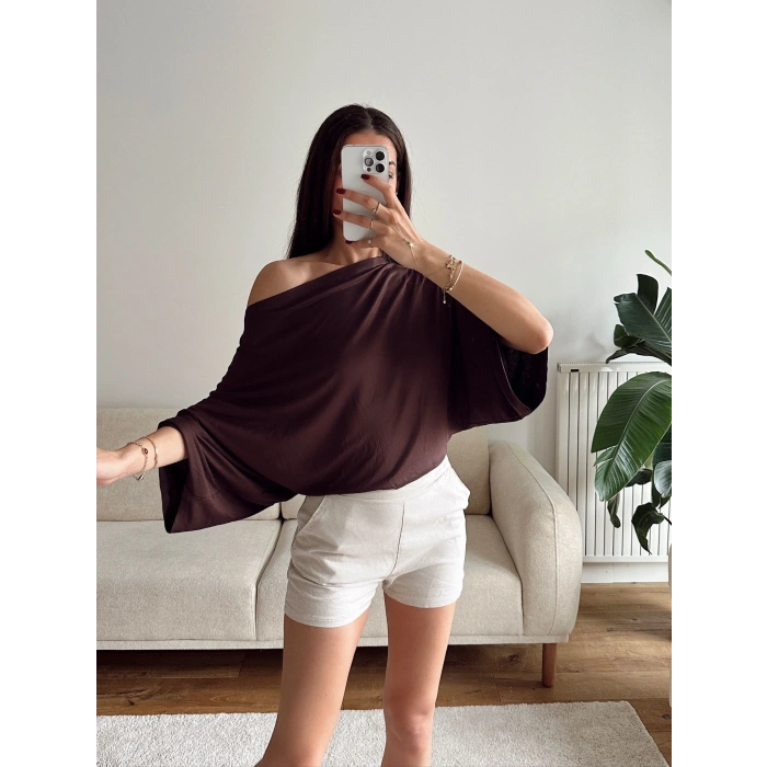 Yarasa Oversize Bluz - KAHVE