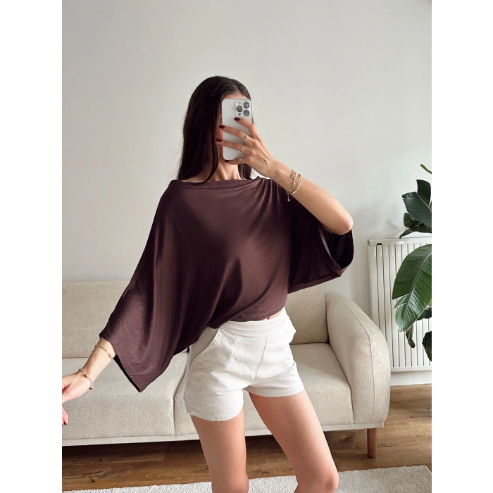 Yarasa Oversize Bluz - KAHVE