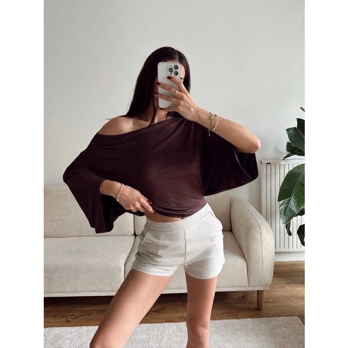Yarasa Oversize Bluz - KAHVE
