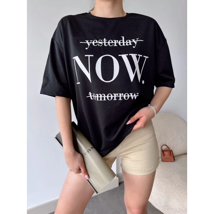 yesterday NOW tomorrow Unisex Oversize T-shirt-SİYAH
