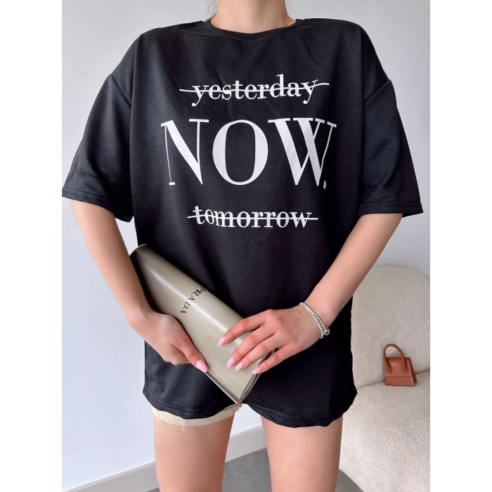 yesterday NOW tomorrow Unisex Oversize T-shirt-SİYAH