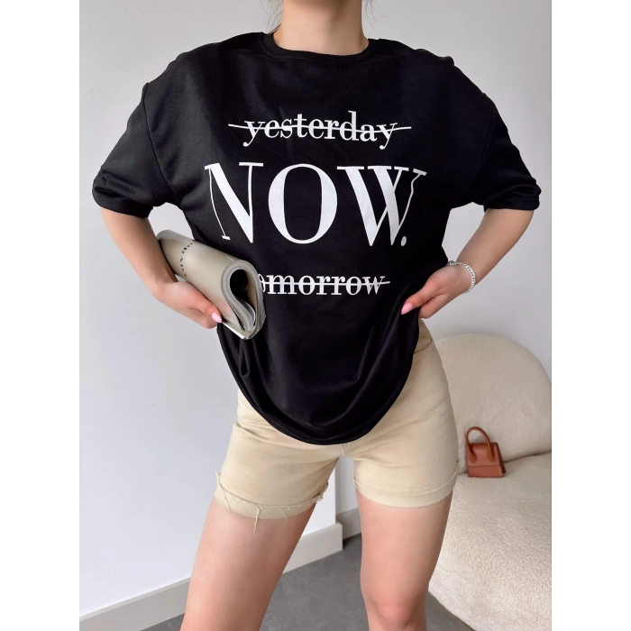 yesterday NOW tomorrow Unisex Oversize T-shirt-SİYAH