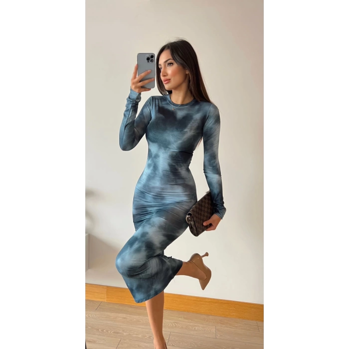 Yıkamalı Elbise-MAVİ