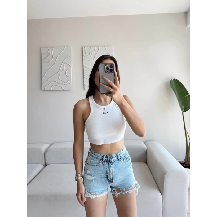 Lazer Kesim Denim Şort - AÇIK MAVİ