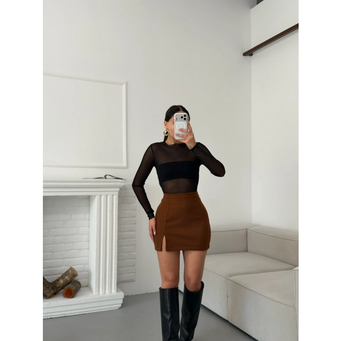 Yırtmaçlı Kaşe Etek - TABA