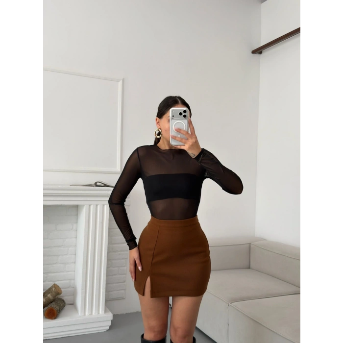 Yırtmaçlı Kaşe Etek - TABA