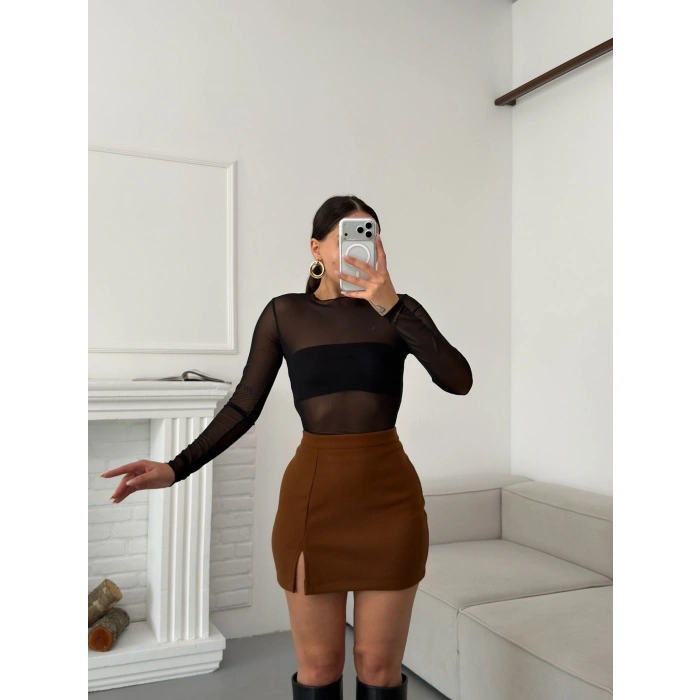 Yırtmaçlı Kaşe Etek - TABA