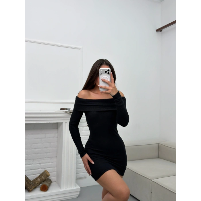 Yumoş Madonna Elbise - SİYAH