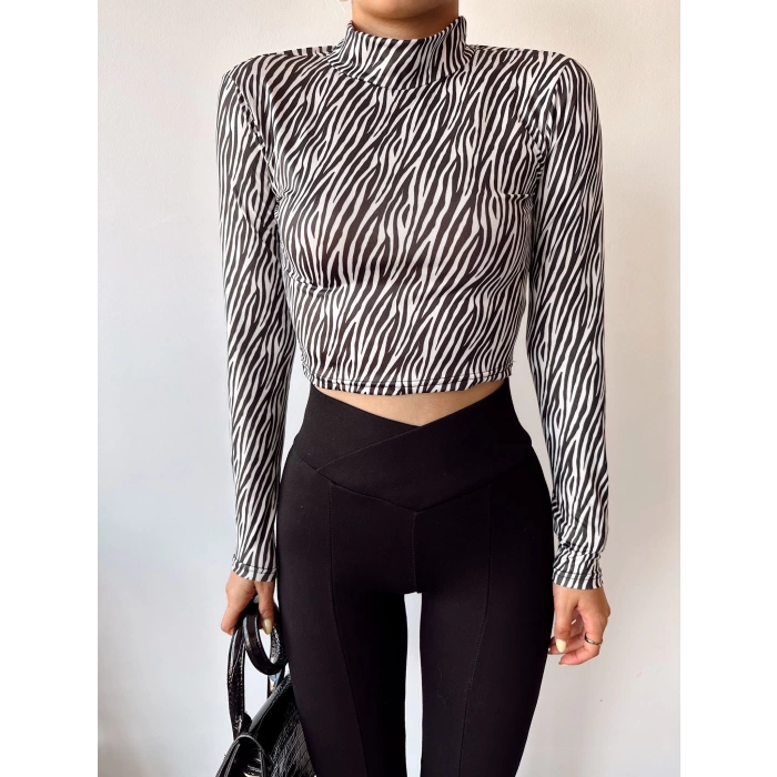 Zebra Desen Crop Bluz
