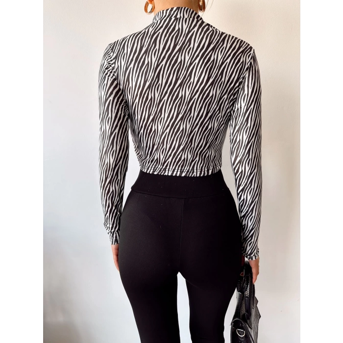 Zebra Desen Crop Bluz