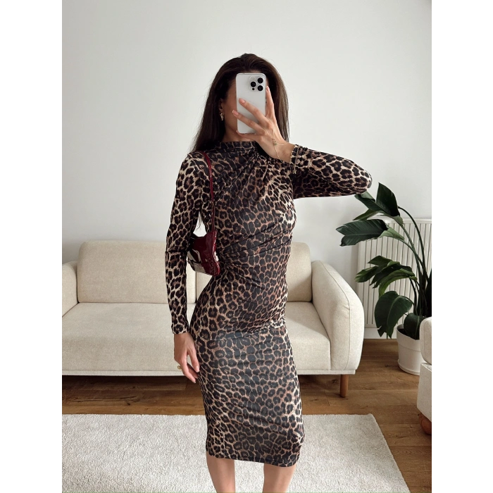 ZR Dik Yaka Leopar Elbise