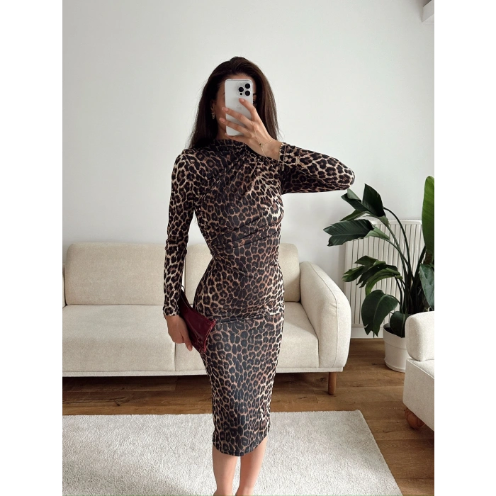 ZR Dik Yaka Leopar Elbise