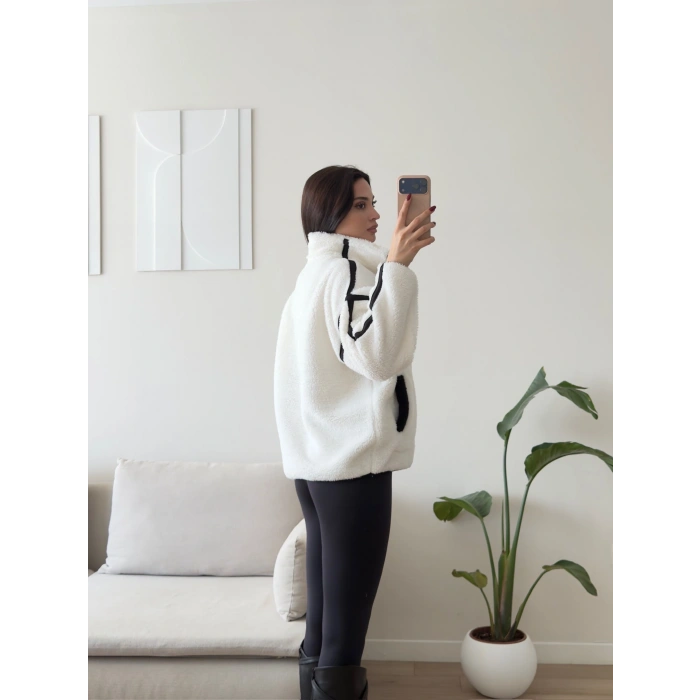 ZR Kontrast Teddy Sweat - BEYAZ