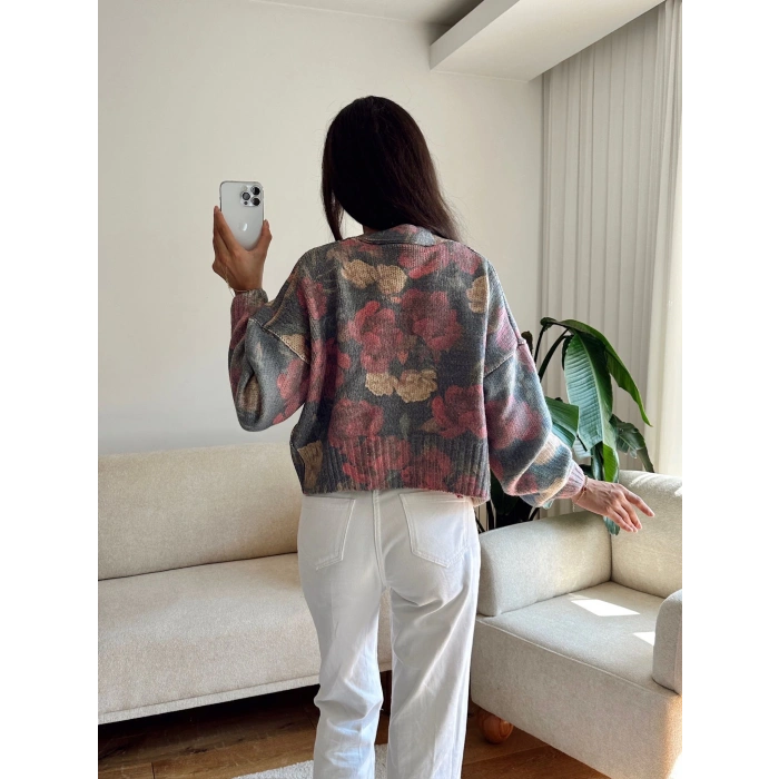 ZR Pastel Çiçekli Triko Hırka