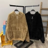 Kapşonlu Oversize Peluş Hırka-KAHVE