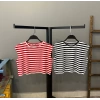 Kolsuz Çizgili Crop T-shirt-KIRMIZI