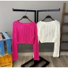 Ajurlu Crop Triko - FUŞYA