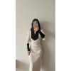 Polo Yaka Parçalı Elbise-BEJSİYAH