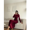Derin Yırtmaçlı Maxi Elbise - BORDO