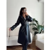Kuşaklı Oversize Deri Trençkot
