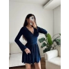 Pileli Kruvaze Şortlu Elbise - LACİVERT