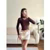 Choker Yaka Crop Bluz - KAHVE