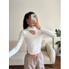 Choker Yaka Crop Bluz - BEYAZ