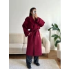 Beli Kuşaklı Kaşe Kaban - BORDO