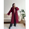 Beli Kuşaklı Kaşe Kaban - BORDO