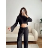 Salaş Crop & Pantolon Takım - SİYAH